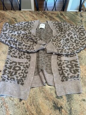 Abercrombie & Fitch Taupe and Brown Leopard Open-Front Cardigan